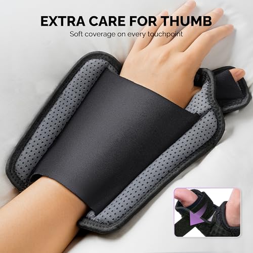 FEATOL Thumb Brace Support Right Hand Black Purple S/M - Ergonomic Wrist Stabilizer