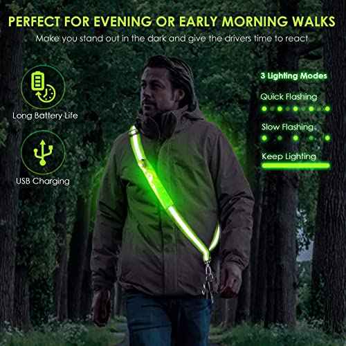LED Belt Reflective Sash for Walking at Night, High Visibility Adjustable Night Running Safety Gear Rechargeable LED Light Up Running Belt Reflective Gear for Runners Walkers Men Women