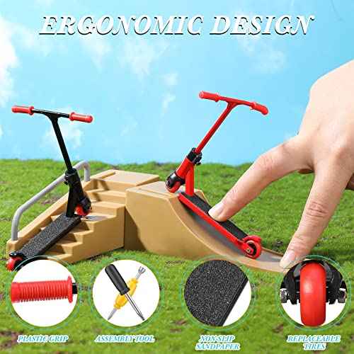 Civaner 22 Pcs Mini Finger Scooter Toys Skateboards for Fingers Tech Scooter Bike with Two Wheels for Desk Interactive Toys(Red, Black)