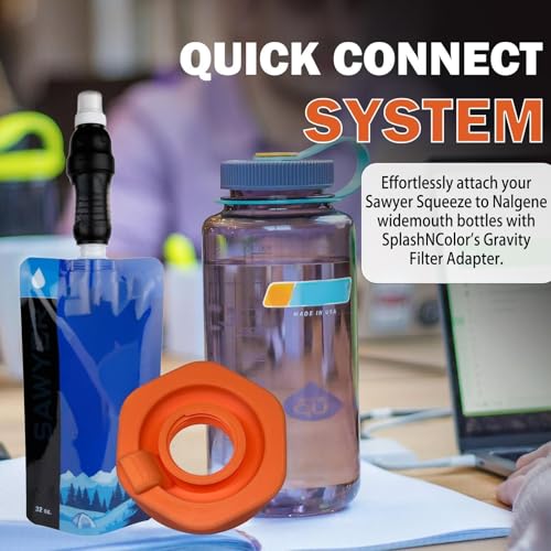 Orange Water Filter Adapter for Nalgene Wide Mouth Bottles & Sawyer Squeeze - Leak-Proof, Quick Connect