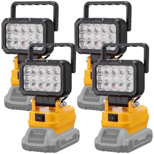 4 Pack Cordless LED Work Lights for Dewalt 20V Batteries - Yellow, Portable
