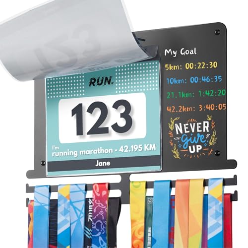 Medal & Bib Display Rack with DIY Chalkboard - Holds 40 Medals & 80 Bibs