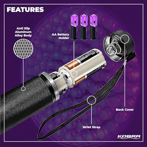 Kobra UV Black Light Flashlight 395nm - 128 LED Portable UV & Black Light with Long Range - Black / 128 LED