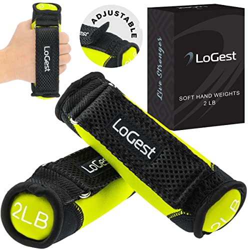 LoGest 2LB Yellow Hand Weights with Adjustable Straps - Neoprene Dumbbells for Workout