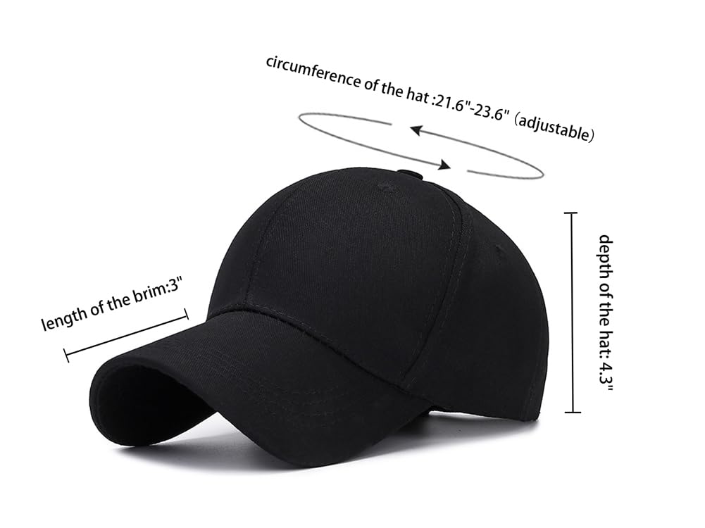 CynKen Baseball Cap All Seasons Classic Adjustable Solid Color Leisure 100% Cotton Hat for Men Women Black
