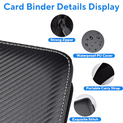Black 9-Pocket Trading Card Binder Holds 720 Cards - Removable Pages