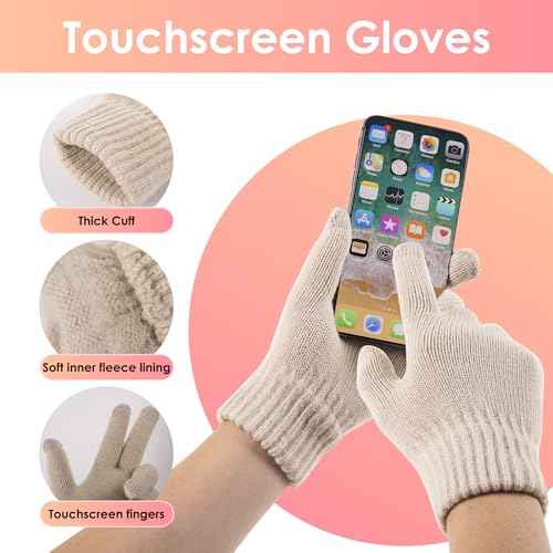 Women's Beanie Hat Gloves Set, Fleece Lined Winter Hat with Touchscreen Gloves for Cold Weather