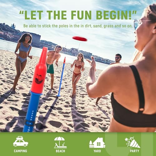 Ropoda Outdoor Flying Disc Game Set 2-Inch Pole with Reinforced Ground Spike, Portable Backyard and Beach Fun