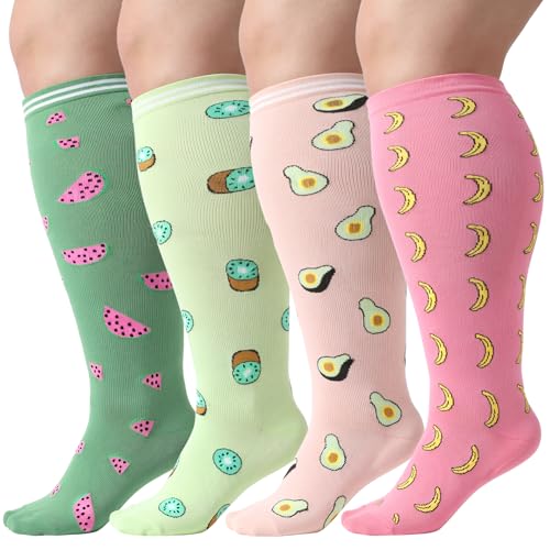 Plus Size Compression Socks for Women - 4 Pairs