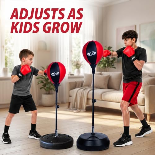 Large NSG Punching Bag for Kids & Boxing Gloves Set - Adjustable Freestanding Speed Bag with Stand, Junior Boxing Gloves & Pump