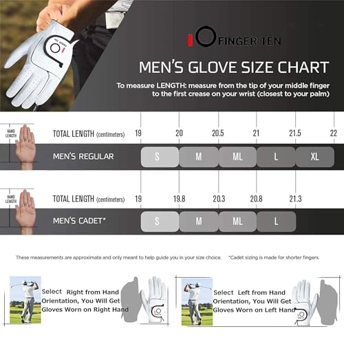 Men's Leather Golf Gloves Left Hand Large White 3 Pack - Cabretta Leather