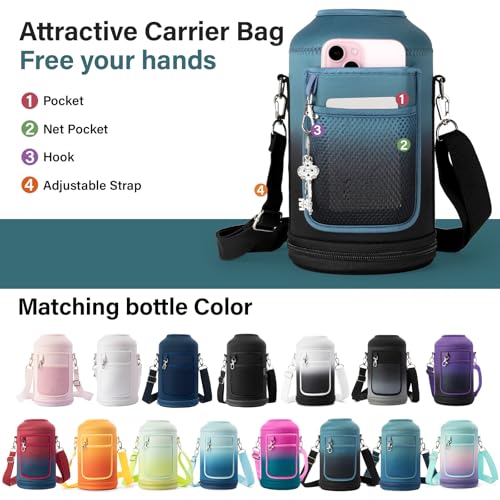 Insulated Water Bottle 64oz with Straw Lid & Carrying Bag - Leakproof Travel Thermos