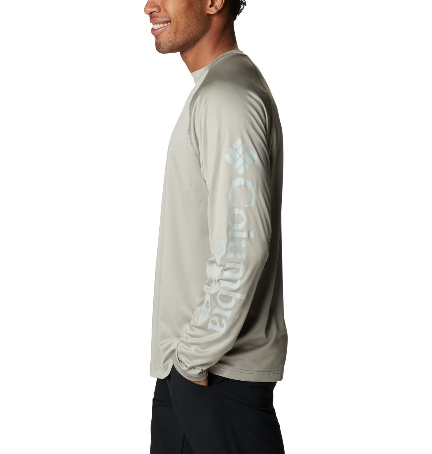 Columbia Men's Terminal Tackle Long Sleeve Shirt, Safari/Cool Green Logo, X-Large Tall