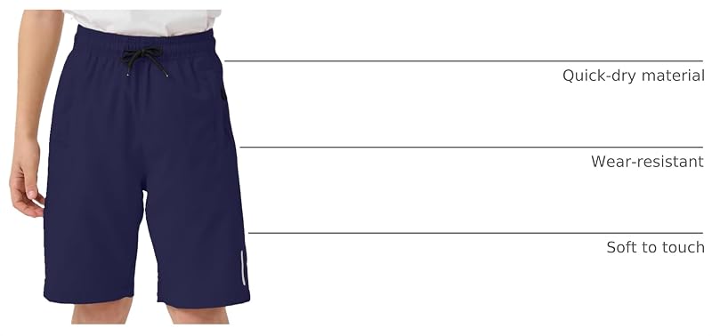 Quick-Dry Athletic Boys Shorts with Zipper Pockets - 13-14 Years (Dark Grey/Black/Navy)