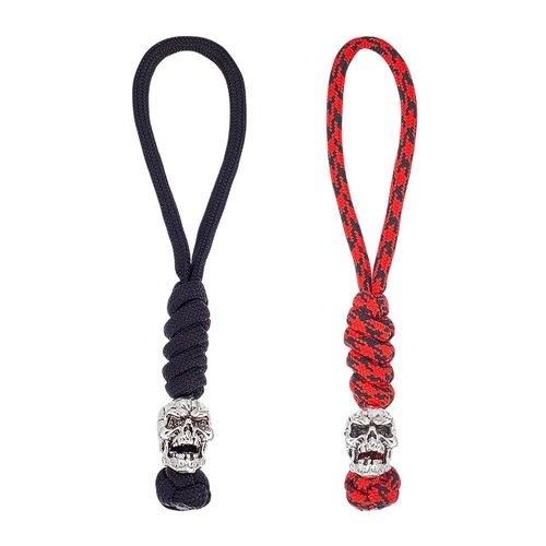 HOBBIESAY 2PCS EDC Knife Parachute Lanyards Tactical Knife Paracord Ropes Skull Parachute Lanyards Paracord Pocket Knives Lanyard Red and Black Braid Parachutes Lanyard for Knives Attachment Gadget