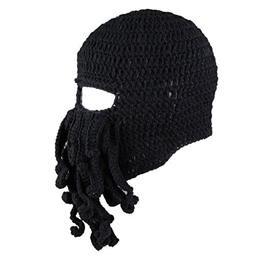 Men's Beanie Hat - Barbarian Vagabond Foldaway Headwear with Beard Cover - Black, One Size