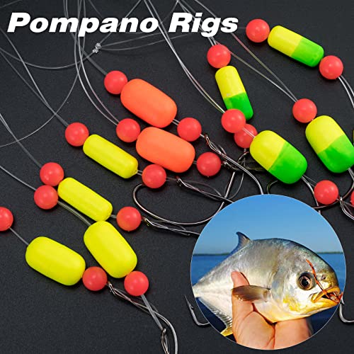 Fishing Rig Floats Beads Snell Hooks Saltwater Pompano Surf Tackle - Mixed Color, 40"