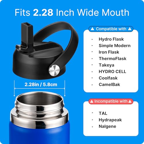 Straw Lid for Hydroflask, Lids with Straw for Hydro Flask 12 16 18 20 32 40 64oz Wide Mouth Water Bottles, Replacement Cap Lid for Hydroflask, BPA Free