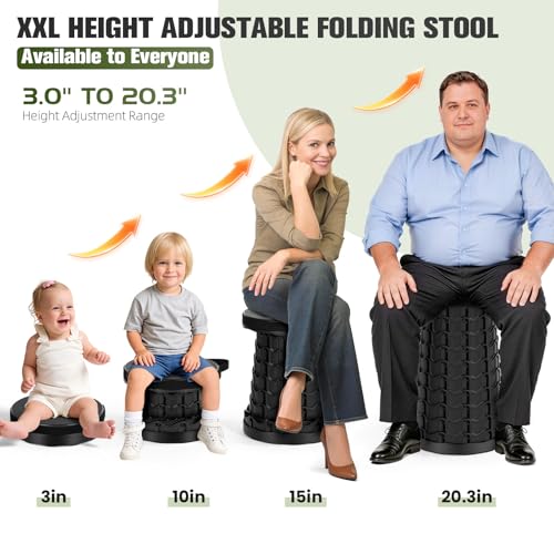 Qiguet XXL Collapsible Folding Stool Black 1000lb Capacity Portable Camping Chair