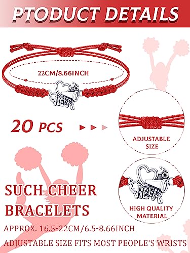 20 Pcs Cheerleader Charm Bracelets for Girls - Adjustable Cheer Team Jewelry - Red Variation