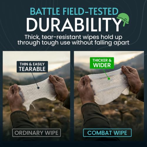 Combat Wipes ACTIVE Outdoor Wet Wipes 25 Count Pack of 2 - Biodegradable, Extra Thick, Aloe & Vitamin E, Body & Hand Cleansing for Camping & Gym