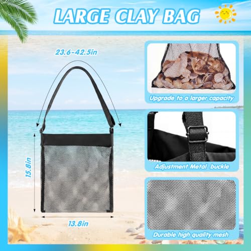 VioraWhite Mesh Beach Bags 4 Pack, Dark Blue, Black, Army Green, Grey