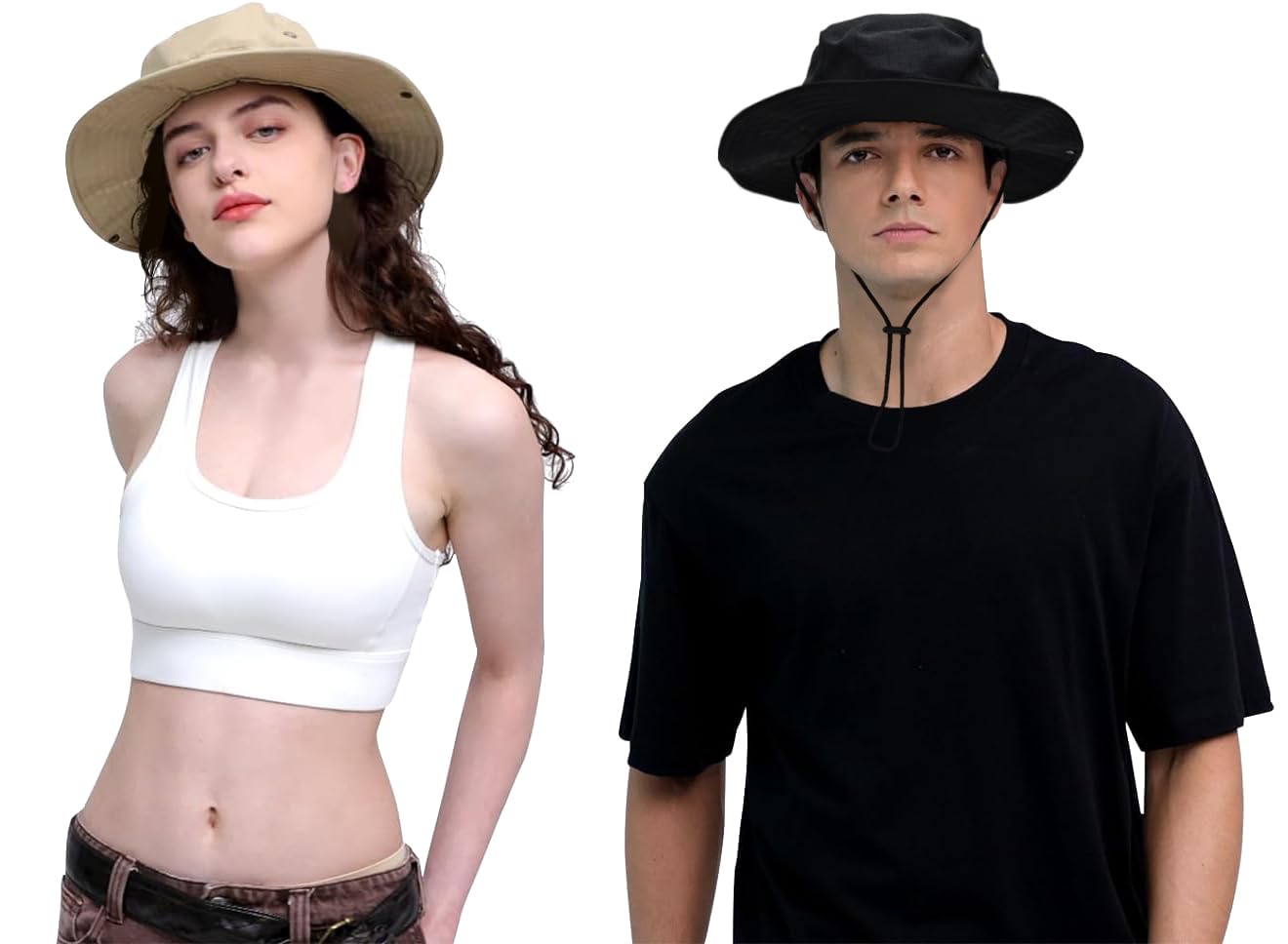 Sun Hats for Men Women Bucket Hat UPF 50+ Boonie Hat Foldable UV Protection Hiking Beach Fishing Summer Safari(2pack-Beige+Black)