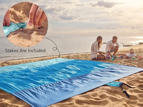Teal Blue 10x9 Ft Beach Blanket Sandproof Waterproof Extra Large & Compact