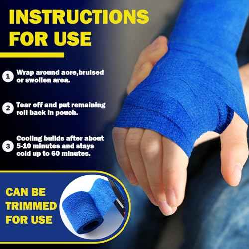 Geiserailie 2 Pcs Instant Cooling Ice Tape Self Sticking Compression Wrap Reusable Sport Ice Tapes No Refrigeration Needed Athletic Muscle Bandage for Pain Relief and Swelling(Blue,2 Inches)