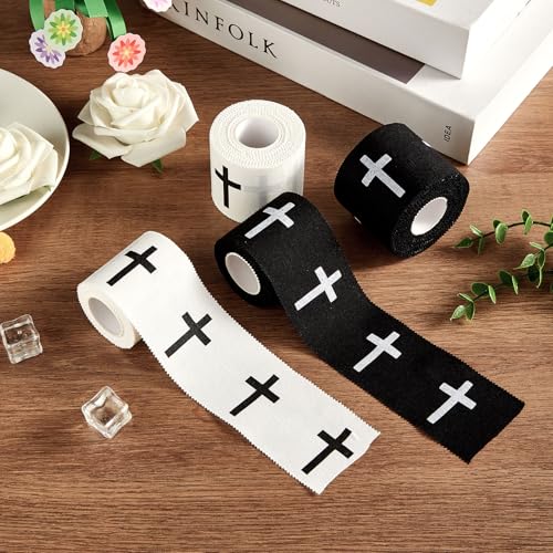 Christian Athletic Tape 4 Pack - Cross Design Wrist & Support Wraps for Sports & First Aid - 2in x 23ft - Black and White - Variation 4