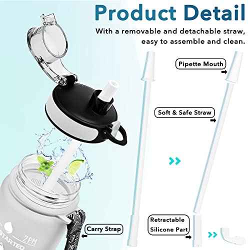 Enerbone Water Bottle, Leakproof BPA & Toxic Free, Motivational Water Bottle with Times to Drink and Straw, Fitness Sports Water Bottle with Strap for Office, Gym, Outdoor Sports