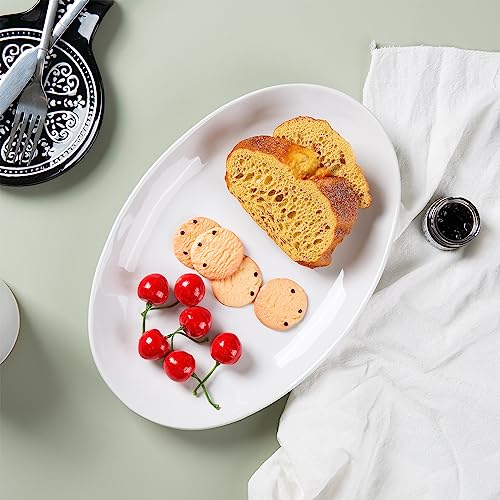 Ceramic Serving Platters Set of 3 - 12 Inch White Dinner Dishes with High Edges