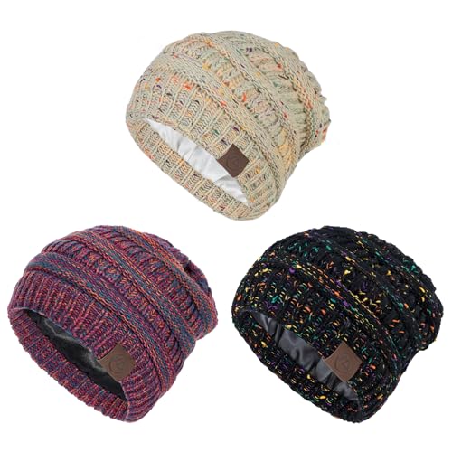 Zando Satin Lined Beanie for Women Men Teen - Slouchy Warm Winter Hat with Hair Protection Sleep Cancer Knit Skull Cap