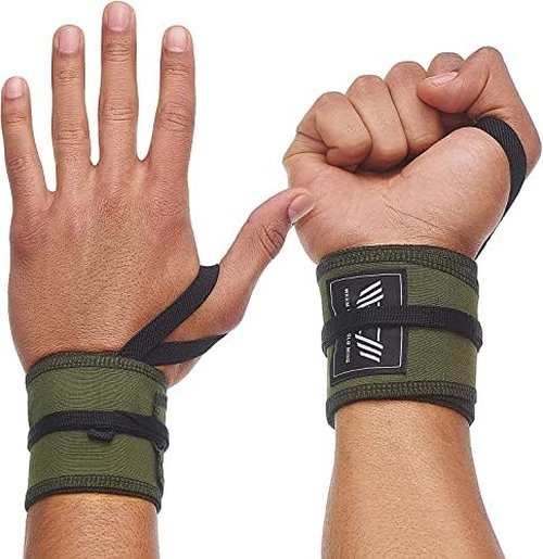 WARM BODY COLD MIND - Premium Cotton Weight Lifting Wrist Wraps for Cross Training, Powerlifting, Deadlift, Weightlifting, Gym, Wrist Straps, Workout, Fitness, Heavy-Duty Suppor (Military)