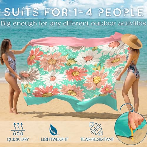 Beach Blanket Waterproof Sandproof Large Picnic Mat - Flowers, 78x81 Inches