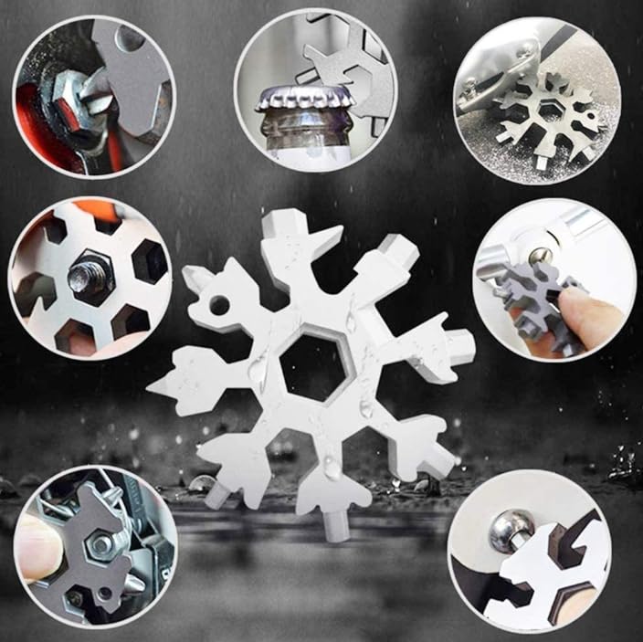 18 in 1 Snowflake Wrench Snowflake Multi Tool EDC Camping Gear Octagonal Phillips Flat Screwdriver Kit/Wrench/Bottle Opener (Black)