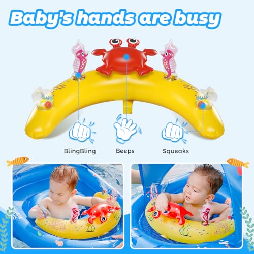 Blue Baby Pool Float with Canopy UPF50+ Adjustable Sun Protection and Safety Seat