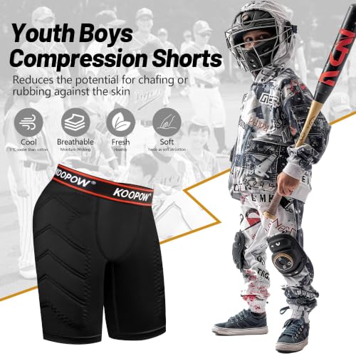 Youth Boys Padded Compression Sliding Shorts with Soft Cup & Pocket