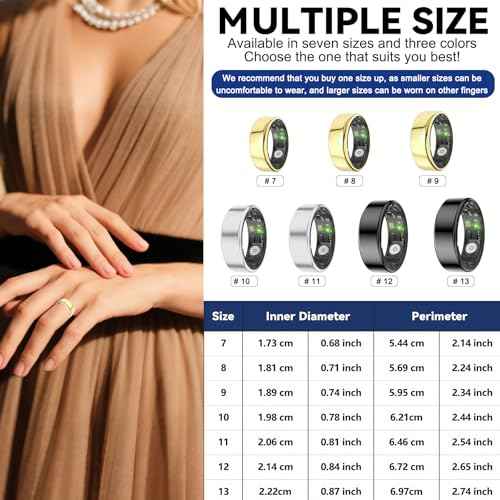 Smart Rings for Women Men,Fitness Tracker Ring,Heart Rate,Blood Oxygen,Blood Pressure,Step Tracker,Sleep Monitoring,No Subscription Fee,IP68 Waterproof FRAY Smart Ring for iPhone&Android(Gold 8)