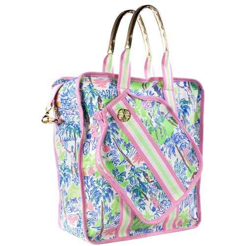 Lilly Pulitzer Pickleball Bag for Women with Storage for 2 Paddles, Zipper Pocket, Waterbottle Sleeve and Gold Details, Serving it Up