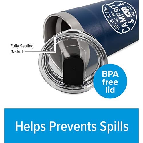 Camco Life is Better at The Campsite Stainless Steel Tumbler - Features Double Wall Vacuum Insulation for Heat/Ice Retention & Unique Life is Better At the Campsite Design - Holds 20 oz. (53323)