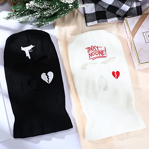 Winter Ski Mask 2 Pack Full Face Balaclava for Men Women - White & Black Heart Style