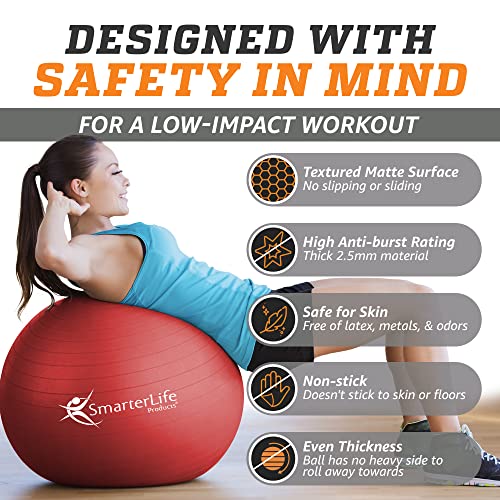 SmarterLife 45cm Red Exercise Ball for Yoga, Pregnancy & Fitness