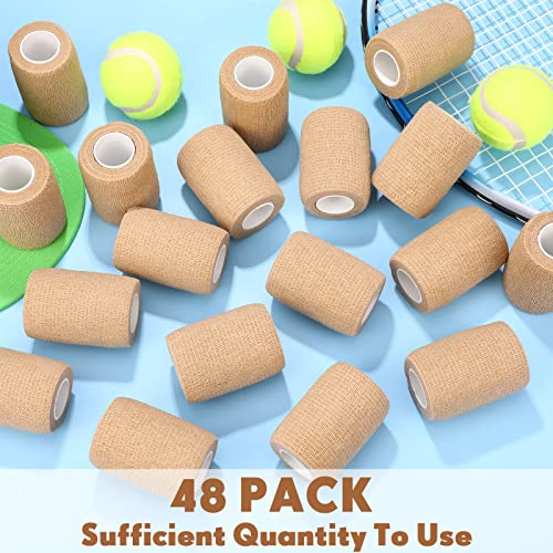 Self Adhesive Bandages 48 Pack - Nude, 3 Inch x 5 Yard Elastic Wraps