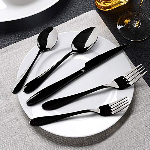 E-far Black Stainless Steel Flatware Set - 20-Piece Service for 4 with Streamlined Handle