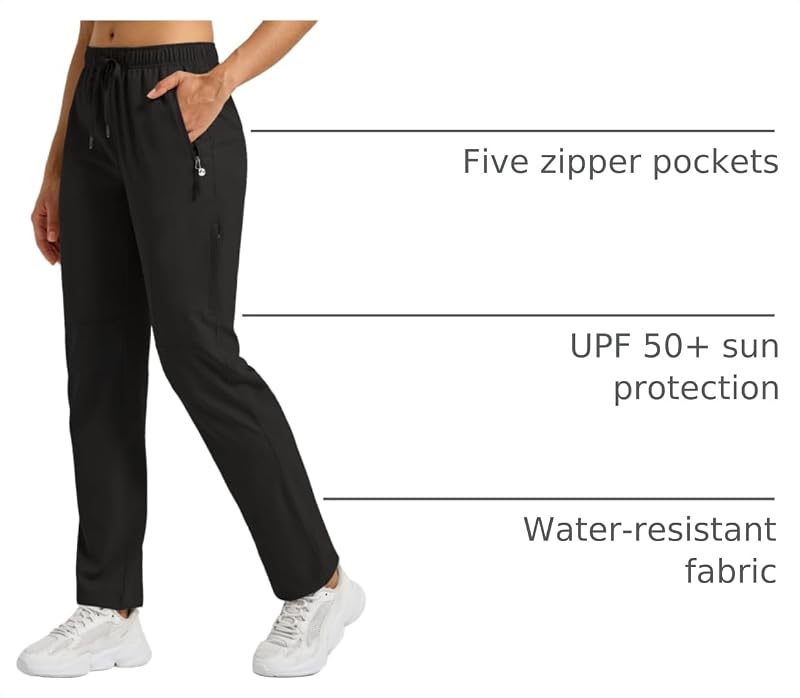 Willit Women’s Hiking Cargo Pants with 5 Zip Pockets Black+Regular 29"+Large