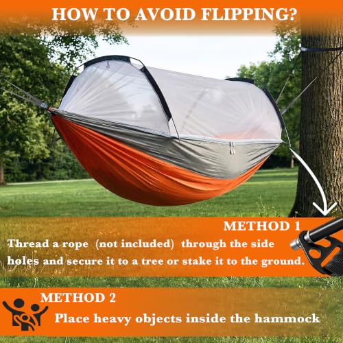 Orange & Grey Camping Hammock with Mosquito Net, 500lbs Capacity, Portable Double/Single