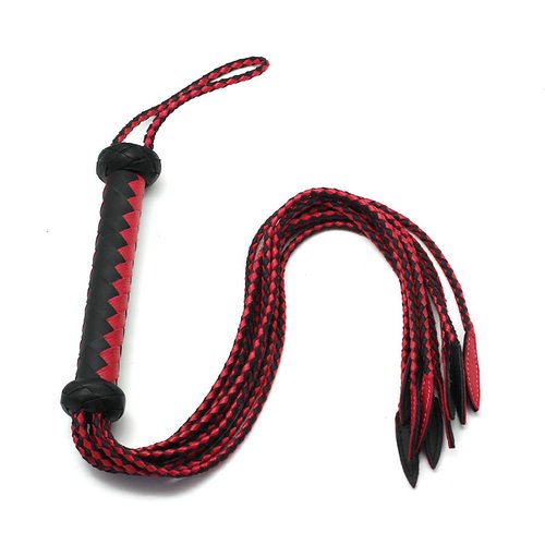 Genuine Leather Big Red & Black Cat-O'-Nine-Tails Whip | 17cm Handle & 43cm Tail | Hangable Equestrian Training Whip | Handcrafted Premium Horse Equipment