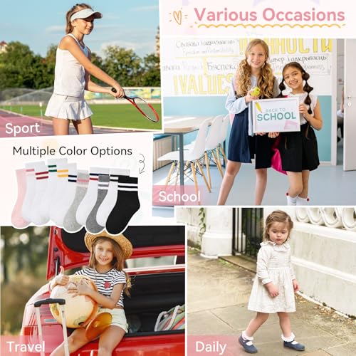Kids Athletic Crew Socks with Retro Stripes - 4-Pack for Ages 4-12