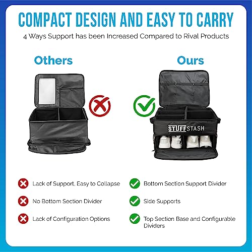 Golf Trunk Organizer for Car - Ventilated Shoe Compartment, Adjustable Dividers & Mesh Pockets